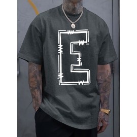 Simple and stylish E-letter printed men's round neck short sleeved T-shirt, comfortable and breathable casual sports top suitable for spring and summer vacation leisure