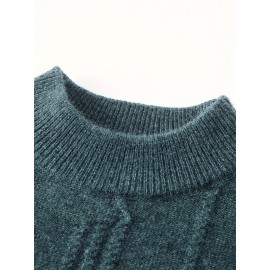 Cozy & Stylish Men's Thick Knit Sweater - Solid Color, Round Neck, Long Sleeve Pullover for Fall/Winter | Soft Polyester Blend
