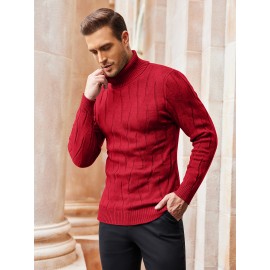 Men's Slim Fit Turtleneck Pullover - Casual Long Sleeve Knit Sweater, Machine Washable