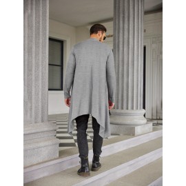 Men's Ruffle Shawl Collar Cardigan Long Sleeve Open Front Lightweight Long Length Drape Cape Overcoat with Pockets