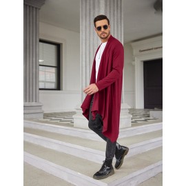 Men's Ruffle Shawl Collar Cardigan Long Sleeve Open Front Lightweight Long Length Drape Cape Overcoat with Pockets