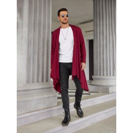 Men's Ruffle Shawl Collar Cardigan Long Sleeve Open Front Lightweight Long Length Drape Cape Overcoat with Pockets