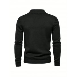 Men'S Fall/Winter Casual Knit Pullover Sweater, Solid Color, Long Sleeve, Slight Stretch, Regular Fit with High Neck Collar
