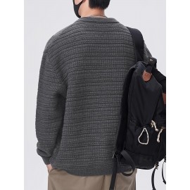 Men'S Fall/Winter Casual Rib-Knit Cardigan, Acrylic Blend, Preppy Style, Loose Fit, Relaxed Shoulder, Long Sleeve, Solid Color, Medium Stretch, Knit Fabric, with Lapel Collar and Open Front for Men