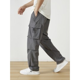 Men's Casual Flap Pocket Straight Leg Cargo Pants, Street Style Casual Pants For Outdoor Activities