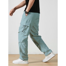 Men's Casual Flap Pocket Straight Leg Cargo Pants, Street Style Casual Pants For Outdoor Activities