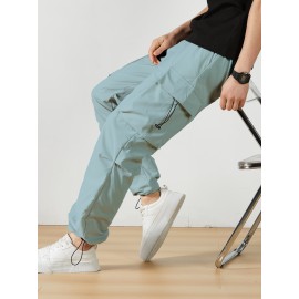 Men's Casual Flap Pocket Straight Leg Cargo Pants, Street Style Casual Pants For Outdoor Activities
