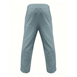 [Trusted] Men's Casual Cotton Linen Pants with Multi-Button Detail - Loose Fit, Solid Color, Perfect for Beach & Summer