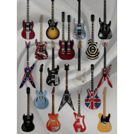 Men's Vintage-Inspired Guitar Print Casual Pants - Loose Fit, Drawstring Waist, Polyester, Machine Washable