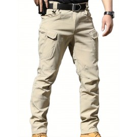 1pc Men'S Tactical Cargo Pants - Solid Color, All-Season, Polyester, Regular Fit, Slight Stretch, Multi-Pocket Design, Casual Style, Woven Trousers for Adults