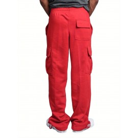 1pc Men'S Casual Cotton Cargo Pants - Solid Color, Mid Waist, Slight Stretch, Regular Fit, Woven Fabric, No Belt, Fall Season, Adult - Drawstring Elastic Waist, Loose Fit Yoga Beach Trouser