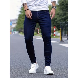Men's Slim-Fit Denim Jeans - Cotton Blend, Zipper Closure, Regular Length, Suitable for All Seasons