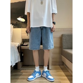 Men's Casual Loose Fit Denim Shorts, Knee-Length Jorts With Pockets, Summer Street Style Fashion