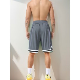 Men's Stripes Decor Sports Shorts With Drawstrings, Elastic Waist Quick-drying Shorts For Summer Daily Outdoor Basketball Sport