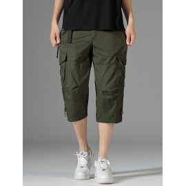 Men's 3/4 Length Solid Color Non Stretch Multi-Pocket Cotton Cargo Shorts For Summer Outdoor Wear