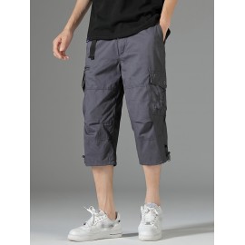 Men's 3/4 Length Solid Color Non Stretch Multi-Pocket Cotton Cargo Shorts For Summer Outdoor Wear