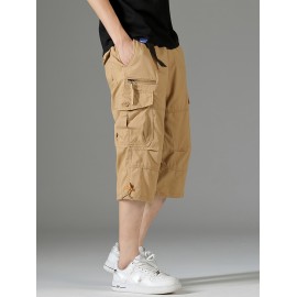Men's 3/4 Length Solid Color Non Stretch Multi-Pocket Cotton Cargo Shorts For Summer Outdoor Wear