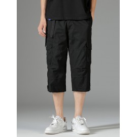 Men's 3/4 Length Solid Color Non Stretch Multi-Pocket Cotton Cargo Shorts For Summer Outdoor Wear