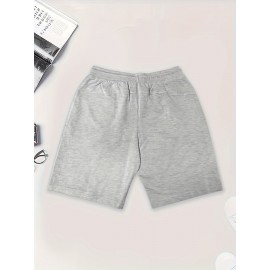 Men'S Casual Halloween-Themed Drawstring Shorts, Cotton Knit Fabric, Solid Color, Regular Fit, Elastic Waistband - Summer Leisure Pants