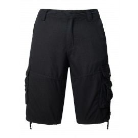 1pc Men'S Cotton Cargo Shorts, Multi-Pocket Utility Workwear, Solid Color, Street Style, Regular Fit, Woven Fabric, Non-Stretch - Outdoor Casual Short Pants
