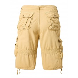 1pc Men'S Cotton Cargo Shorts, Multi-Pocket Utility Workwear, Solid Color, Street Style, Regular Fit, Woven Fabric, Non-Stretch - Outdoor Casual Short Pants