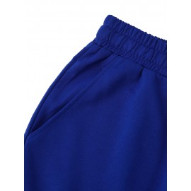 Casual Polyester Knit Fabric Shorts with Pockets, Regular Fit, Slight Stretch, Alphabet Pattern, with 