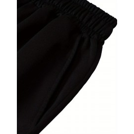 Casual Polyester Knit Fabric Shorts with Pockets, Regular Fit, Slight Stretch, Alphabet Pattern, with 