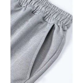 Casual Polyester Knit Fabric Shorts with Pockets, Regular Fit, Slight Stretch, Alphabet Pattern, with 