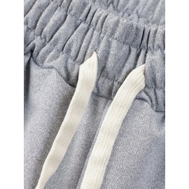 Men's Casual Rock Print Drawstring Shorts - Breathable Polyester, Pockets Included, Machine Washable